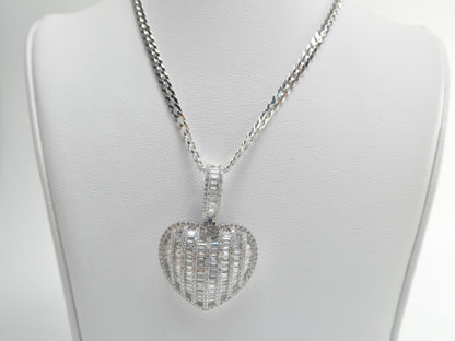 Sterling Silver Heart Pendant Necklace: Cuban Chain, Cubic Zirconia