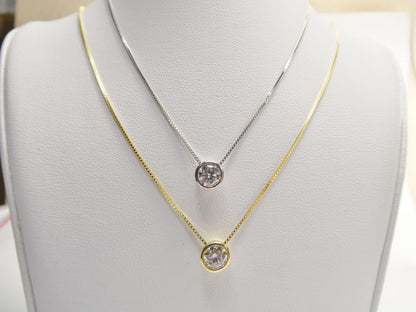 925 Sterling Silver Round Bezel Setting Moissanite Necklace