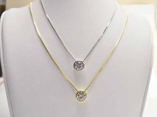 925 sterling silver round bezel setting moissanite necklace