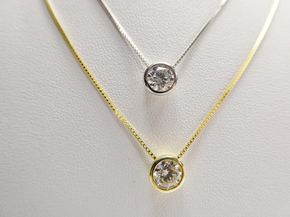 925 Sterling Silver Round Bezel Setting Moissanite Necklace