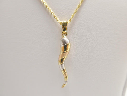 14k real solid yellow gold tri color horn pendent and robe necklace