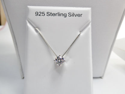 925 Sterling Silver Round Solitaire Moissanite Necklace