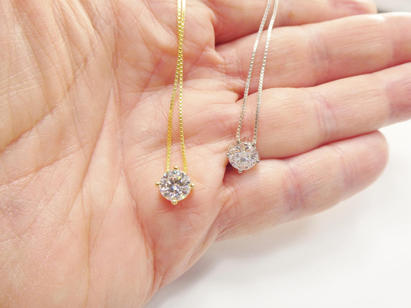 925 Sterling Silver Round Solitaire Moissanite Necklace