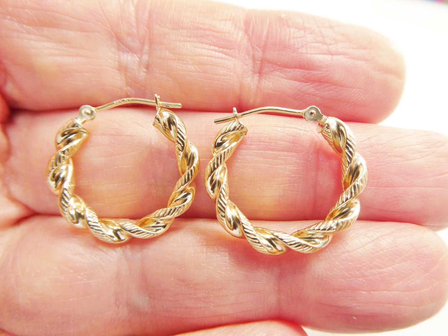 14k Real Solid Yellow Gold Classic Twist Earrings