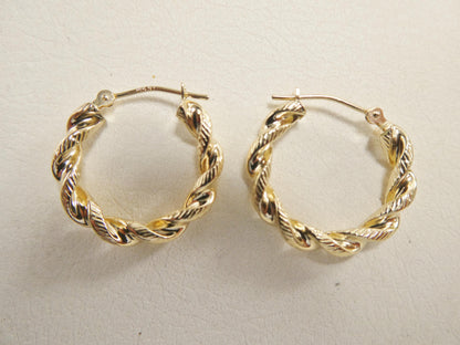 14k Real Solid Yellow Gold Classic Twist Earrings