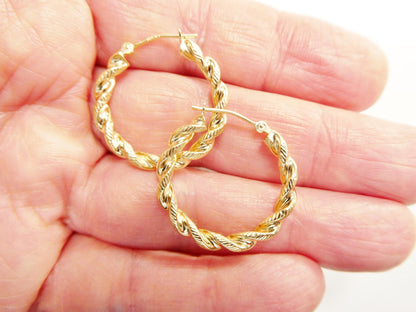 14k Real Solid Yellow Gold Classic Twist Earrings