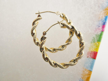 14k Real Solid Yellow Gold Classic Twist Earrings