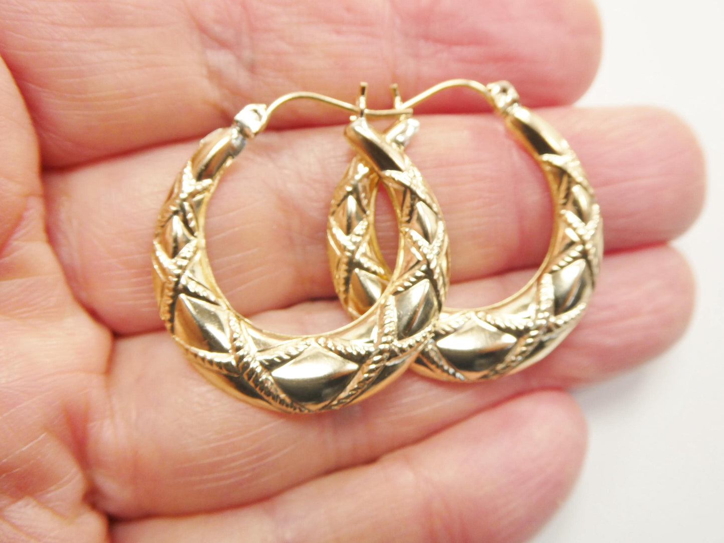 10k Real Solid Yellow Gold Classic Large Design Earrings