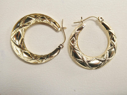10k Real Solid Yellow Gold Classic Large Design Earrings