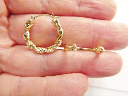14k Real Solid Yellow Gold Classic Twist Earrings