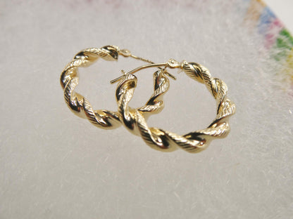 14k Real Solid Yellow Gold Classic Twist Earrings