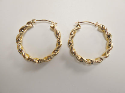 14k Real Solid Yellow Gold Classic Twist Earrings