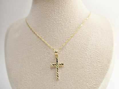 10k Yellow Gold Singapore Chain & Cross Pendant Necklace: 16 inch