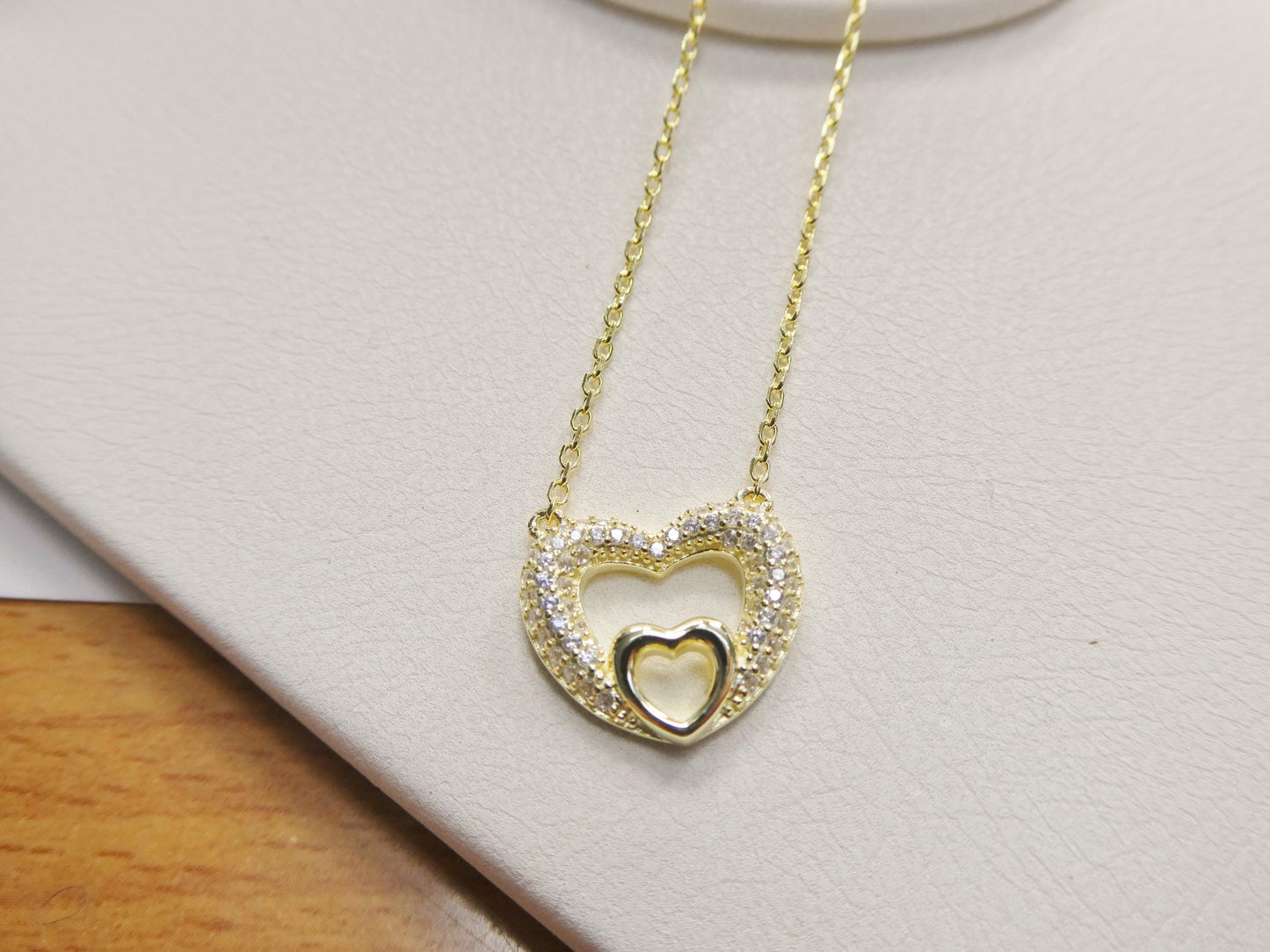 Heart Necklace: 925 Sterling Silver, 14k Gold Finish