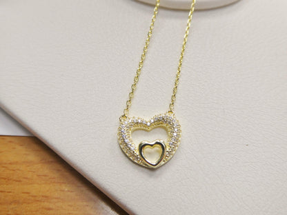 Heart Necklace: 925 Sterling Silver, 14k Gold Finish
