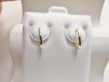 Real 10k Solid Yellow Gold 11 mm 1.1 mm THICKNESS Plain Hoop Huggie Earrings