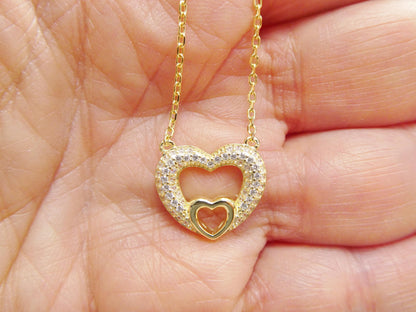 Heart Necklace: 925 Sterling Silver, 14k Gold Finish