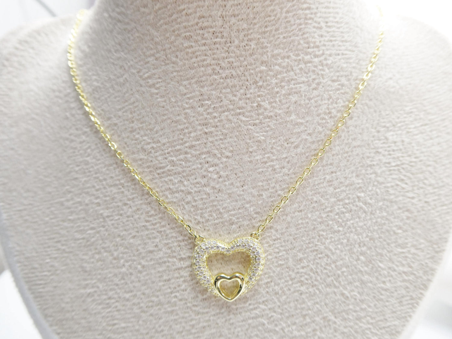 Heart Necklace: 925 Sterling Silver, 14k Gold Finish