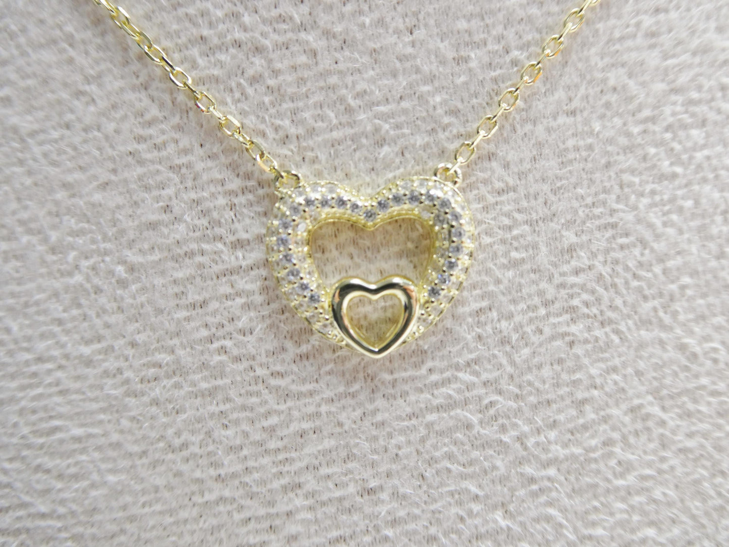 Heart Necklace: 925 Sterling Silver, 14k Gold Finish