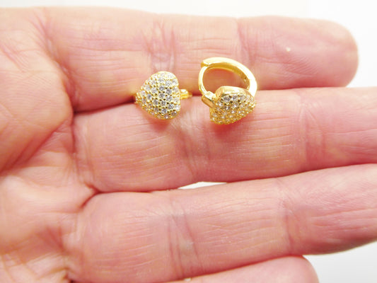real 925 sterling silver yellow color finish huggie heart earrings