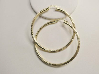 10k Real Solid Yellow Gold Diamond Cut Hoop 50mm Earrings