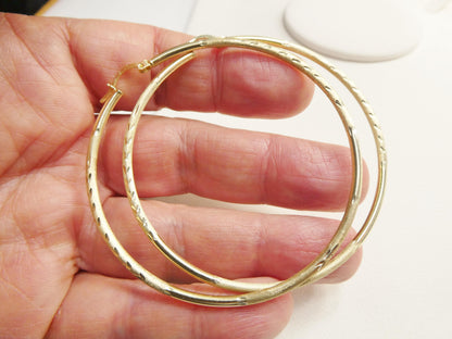Real 10k Solid Yellow Gold Diamond Cut 60mm Hoop Earrings