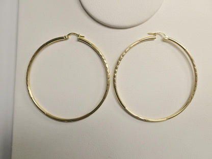 Real 10k Solid Yellow Gold Diamond Cut 60mm Hoop Earrings
