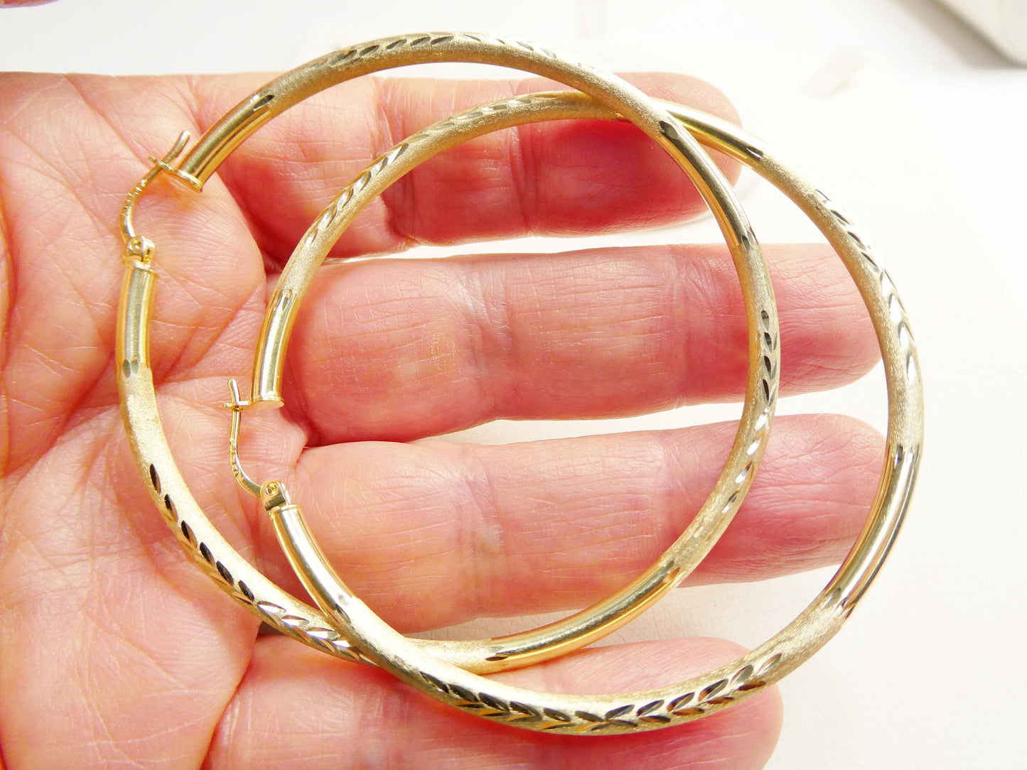 10k Real Solid Yellow Gold Diamond Cut Hoop 62mm Earrings