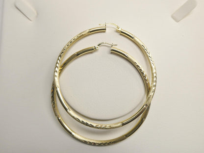 10k Real Solid Yellow Gold Diamond Cut Hoop 62mm Earrings