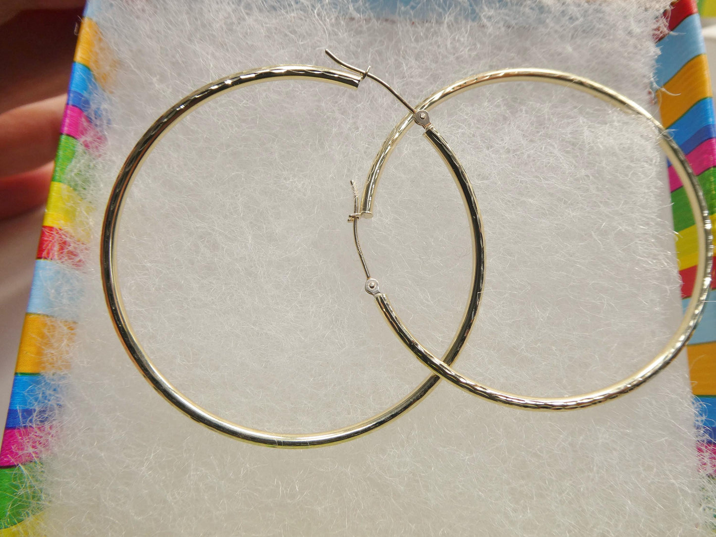 Real 10k Solid Yellow Gold Diamond Cut 50mm Hoop Earrings