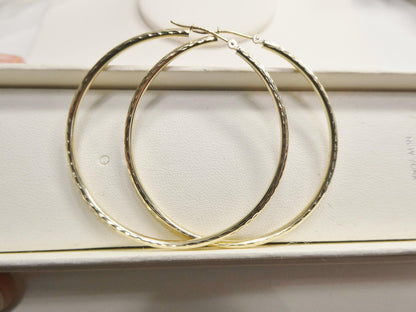 Real 10k Solid Yellow Gold Diamond Cut 50mm Hoop Earrings