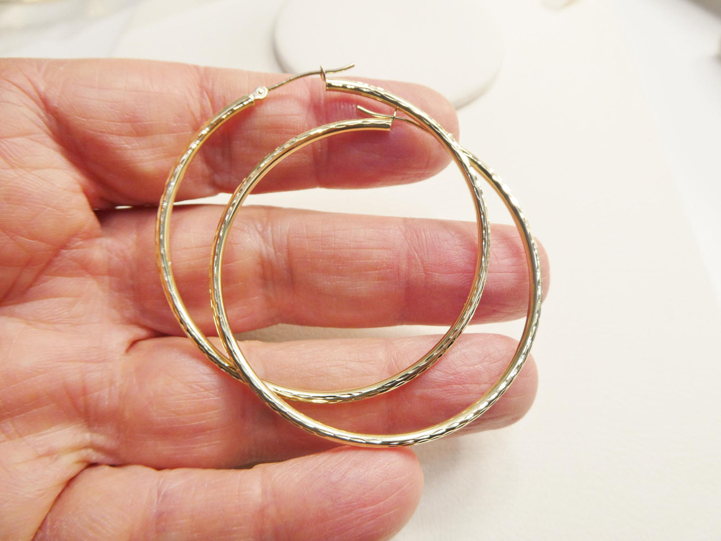 Real 10k Solid Yellow Gold Diamond Cut 50mm Hoop Earrings