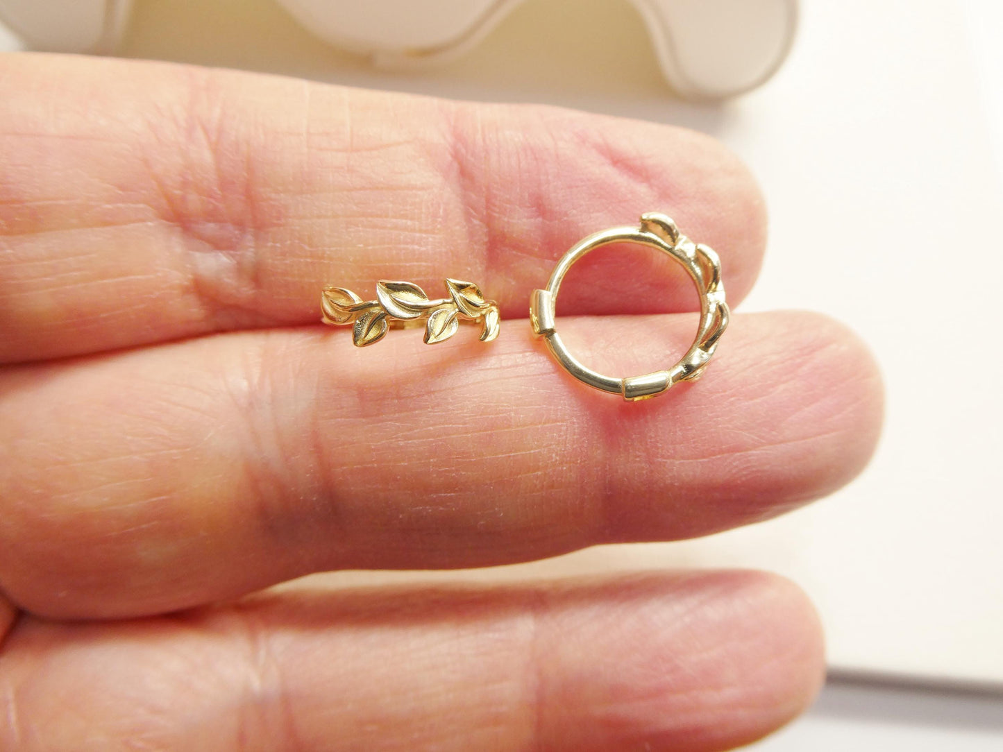 Real 10k Solid Yellow Gold Designer Olive Leaf Earrings