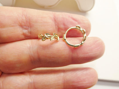 Real 10k Solid Yellow Gold Designer Olive Leaf Earrings