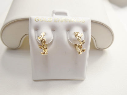 Real 10k Solid Yellow Gold Designer Olive Leaf Earrings