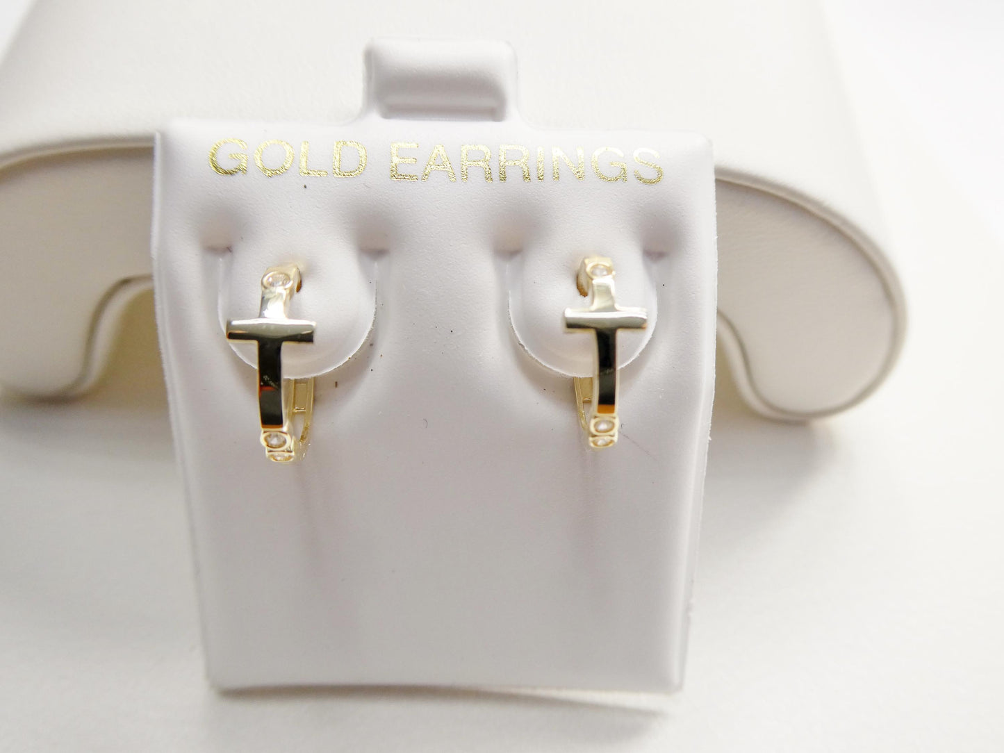 Real 10k Solid Yellow Gold Designer Cross Earrings