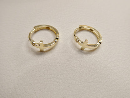 Real 10k Solid Yellow Gold Designer Cross Earrings