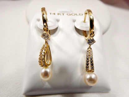 10k Real Solid Yellow Gold Dropping Real Water Fresh Pearl Earrings