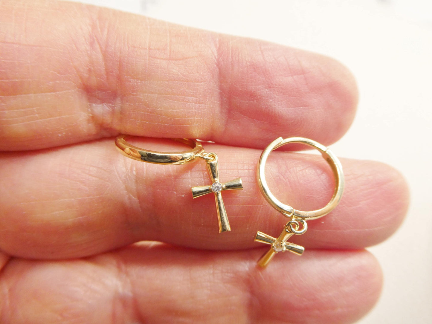 Real 10k Solid Yellow Gold Cross Dropping Designer Earrings