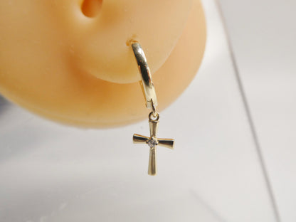 Real 10k Solid Yellow Gold Cross Dropping Designer Earrings