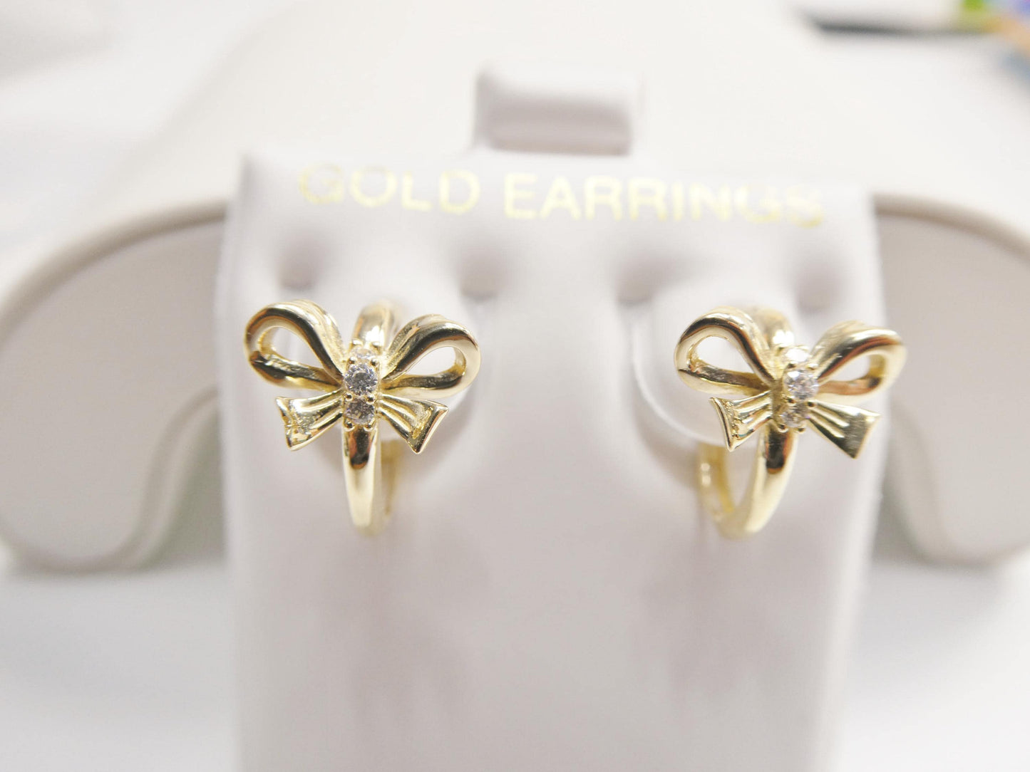 Real 10k Solid Yellow Gold Bow Designer Earrings