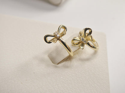 Real 10k Solid Yellow Gold Bow Designer Earrings