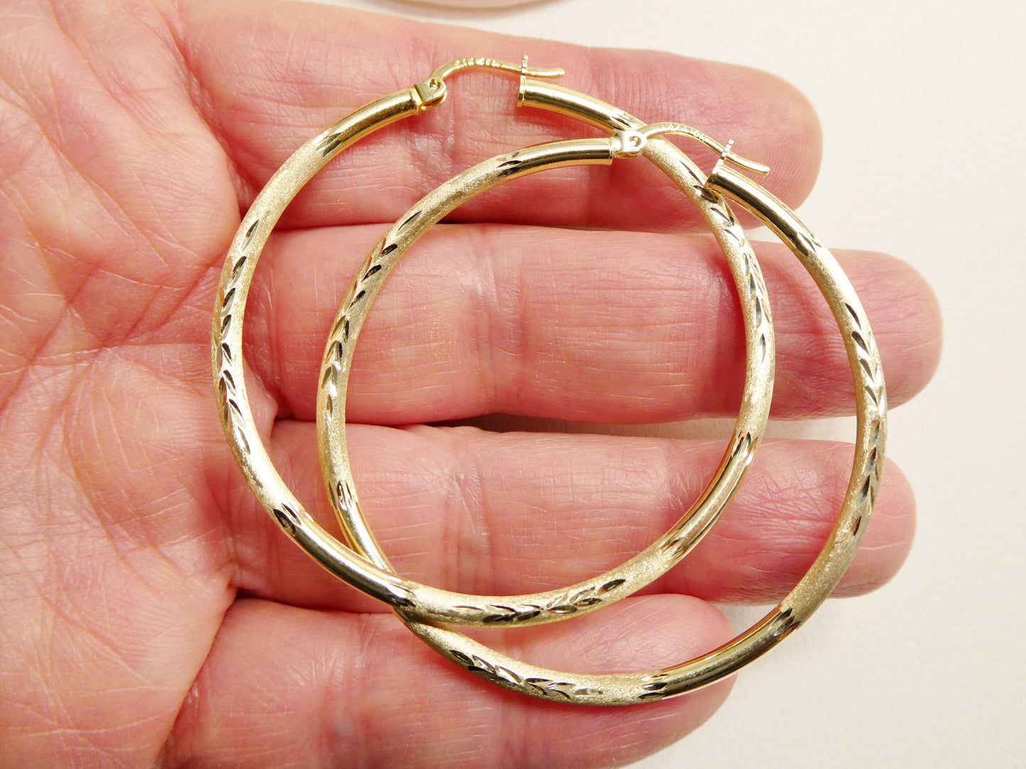 10k Real Solid Yellow Gold Diamond Cut Hoop 50mm Earrings