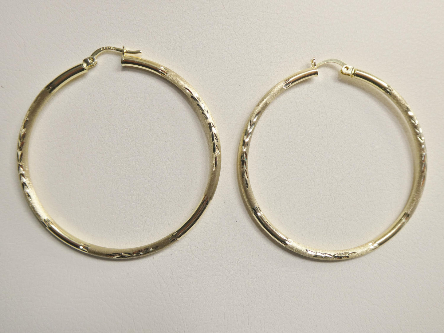 10k Real Solid Yellow Gold Diamond Cut Hoop 50mm Earrings