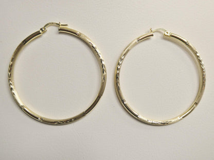 10k Real Solid Yellow Gold Diamond Cut Hoop 50mm Earrings
