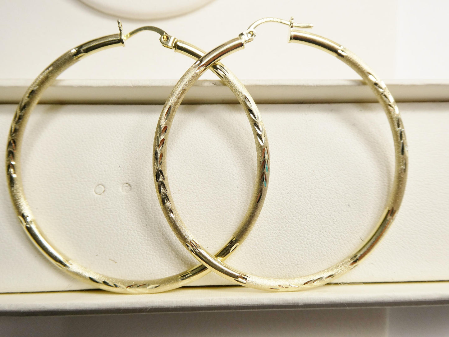 10k Real Solid Yellow Gold Diamond Cut Hoop 50mm Earrings