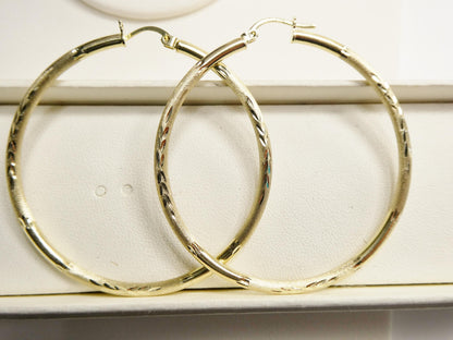 10k Real Solid Yellow Gold Diamond Cut Hoop 50mm Earrings