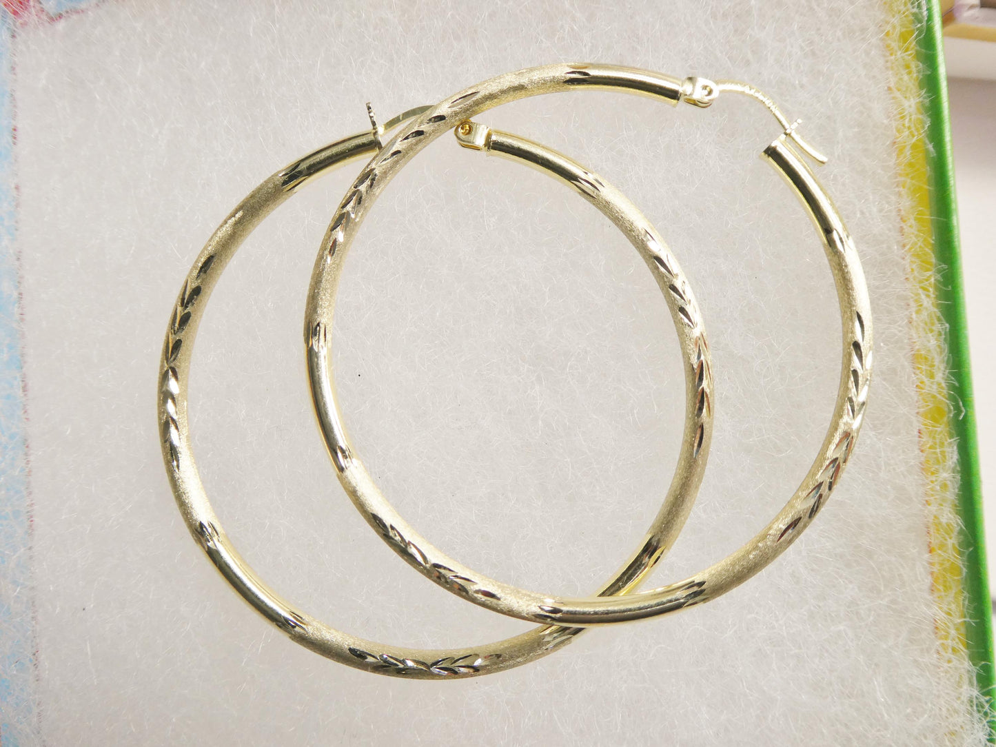 10k Real Solid Yellow Gold Diamond Cut Hoop 50mm Earrings