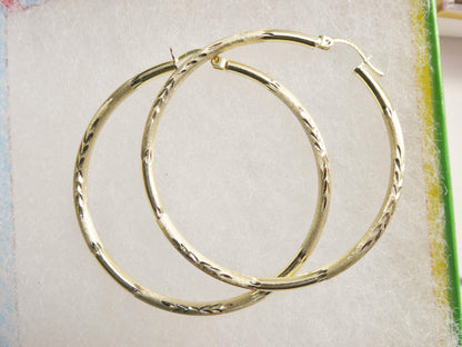 10k Real Solid Yellow Gold Diamond Cut Hoop 50mm Earrings