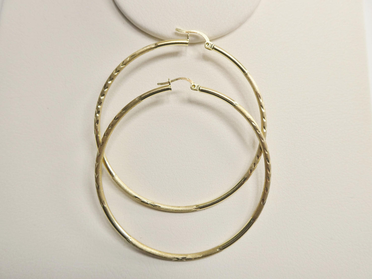 Real 10k Solid Yellow Gold Diamond Cut 60mm Hoop Earrings